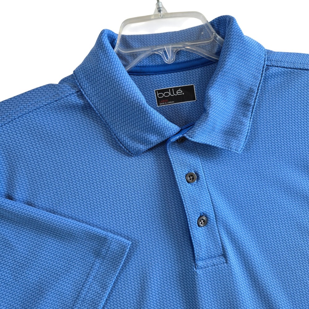 Bolle Mens Large Polo Shirt Blue Textured Short Sleeve Golf Casual Activewear‎